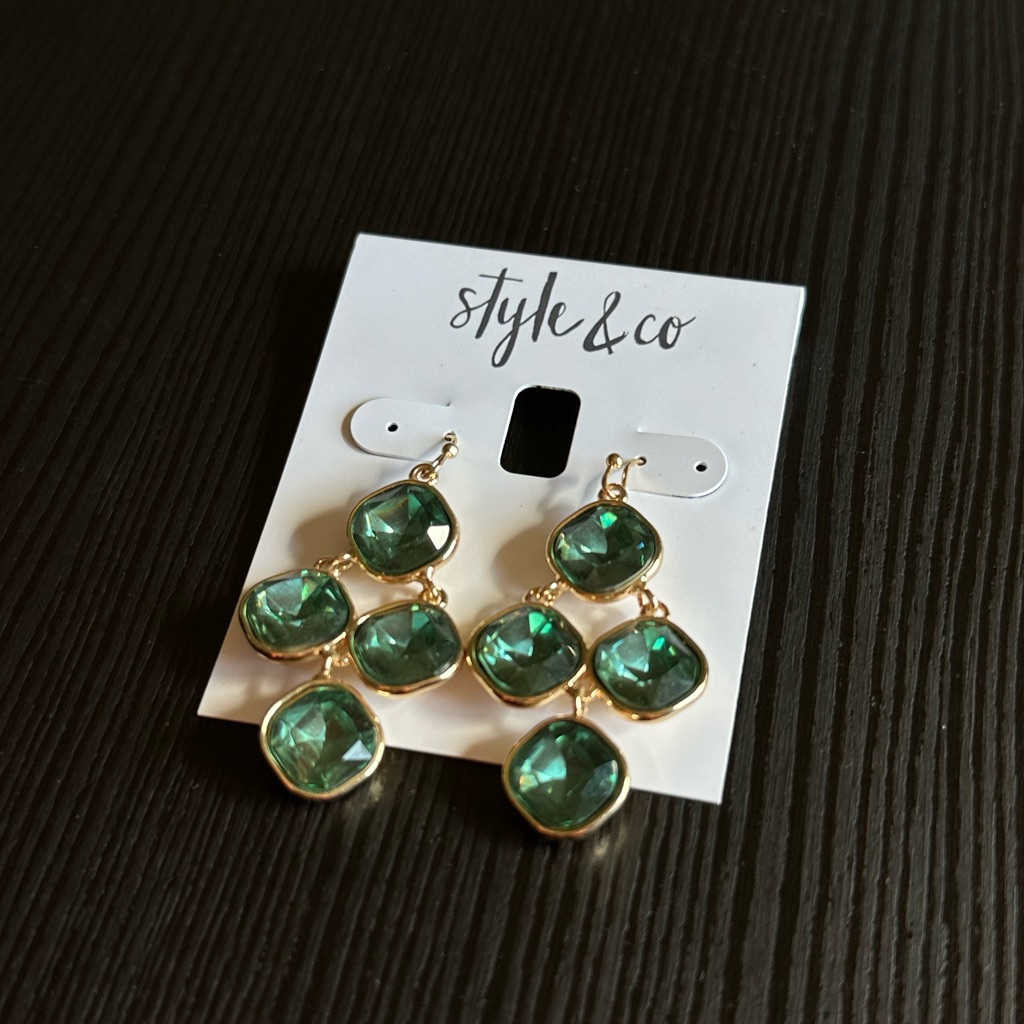 Nwt Style & Co. Green Stone Drop Earrings